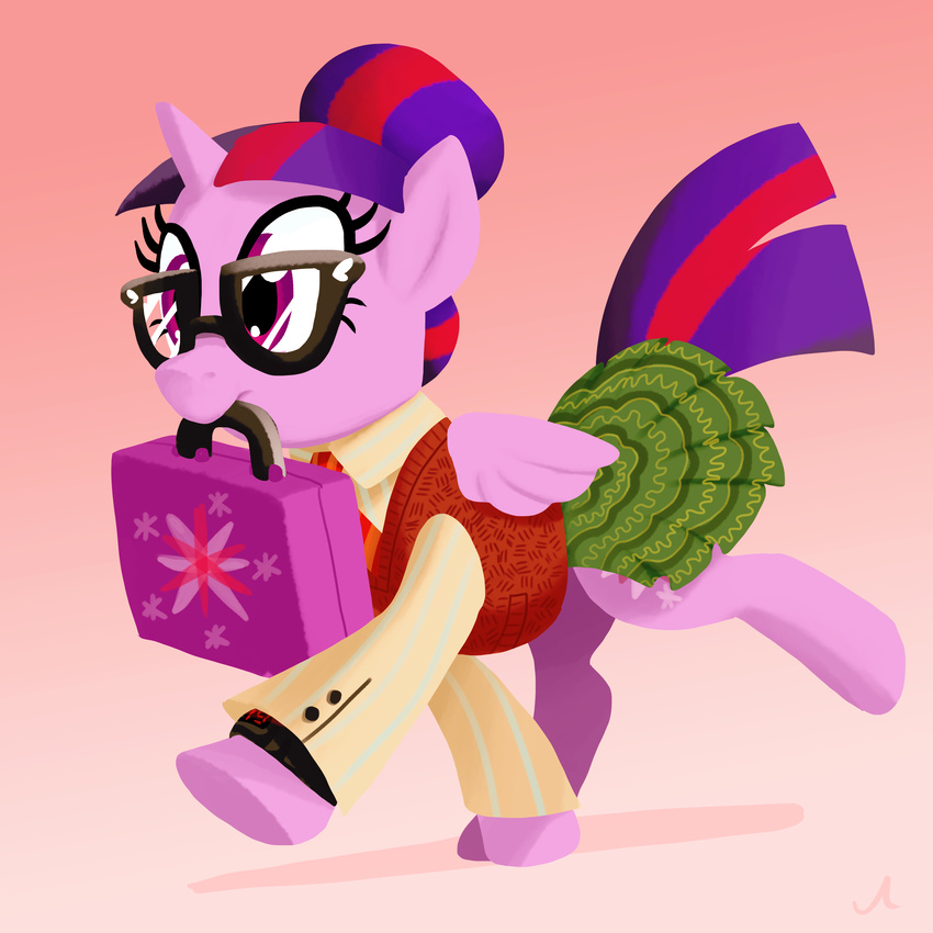 2017 clothing docwario equine eyewear female friendship_is_magic glasses hair hair_bun horn mammal my_little_pony solo suitcase twilight_sparkle_(mlp) winged_unicorn wings