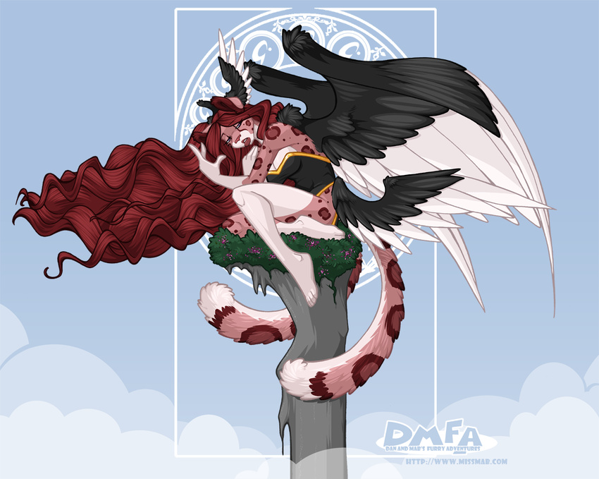 2017 amber_williams anthro armwear breasts butt_wings clothed clothing cubi_(race) dan_and_mab's_furry_adventures elbow_gloves feathered_wings feathers feline female gloves hair head_wings legwear long_hair mammal red_hair solo thigh_highs wings