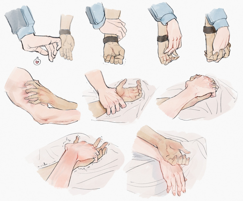 2boys ao_isami couple hand_focus hand_on_another's_hand heart highres holding_another's_wrist holding_hands interlocked_fingers interracial lewis_smith male_focus multiple_boys multiple_views poyosoftware spoken_heart trembling yaoi yuuki_bakuhatsu_bang_bravern