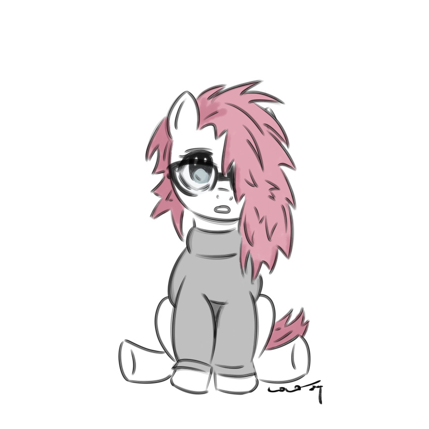 absurd_res clothing earth_pony equid equine eyewear fan_character female friendship_is_magic fur glasses hair hasbro hi_res horse mammal mane my_little_pony pink_hair pink_mane pink_tail pony shirt simple_background sitting sitting_on_ground solo sweater tail topwear tsuko_(tuskonline) turtleneck tuskonline white_background white_body white_fur