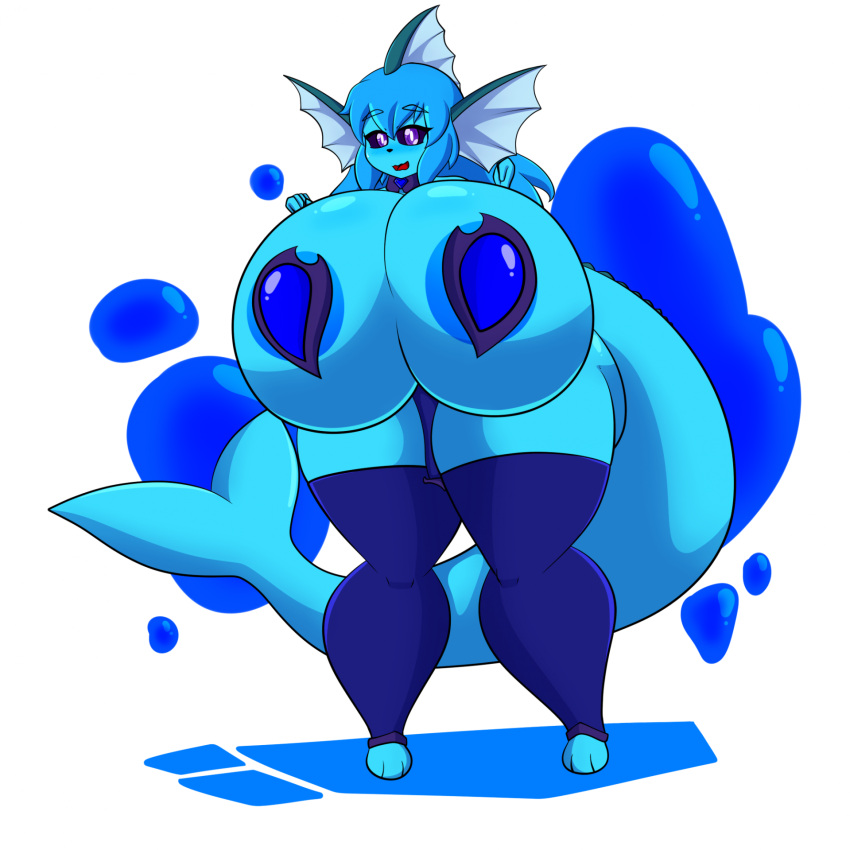 anthro areola areola_slip big_breasts big_butt breasts butt crystal_(ultrazeta120) curvy_figure ear_fins eeveelution female fin generation_1_pokemon hi_res hourglass_figure huge_breasts hyper hyper_breasts nintendo pasties pokemon pokemon_(species) solo ultrazeta120 vaporeon