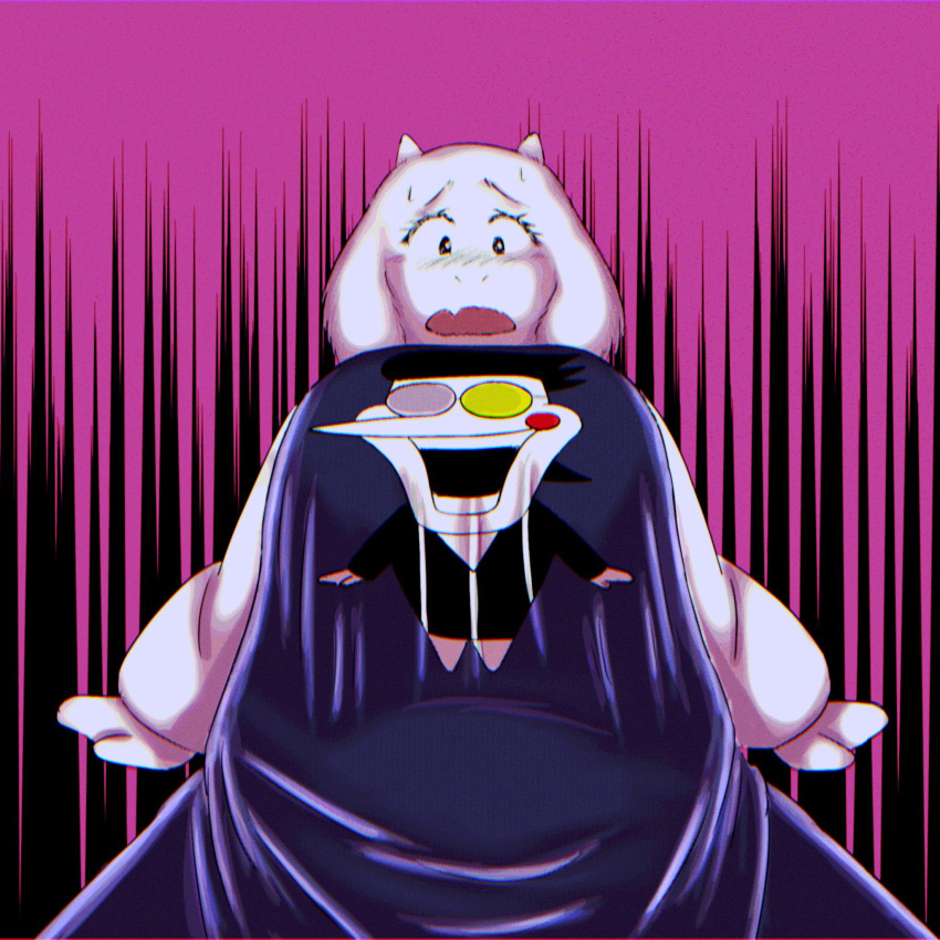 1:1 2024 anthro boss_monster_(undertale) bovid breasts caprine deltarune female fur goat hi_res komm64 mammal scared solo spamton_g._spamton toriel undertale_(series) white_body white_fur