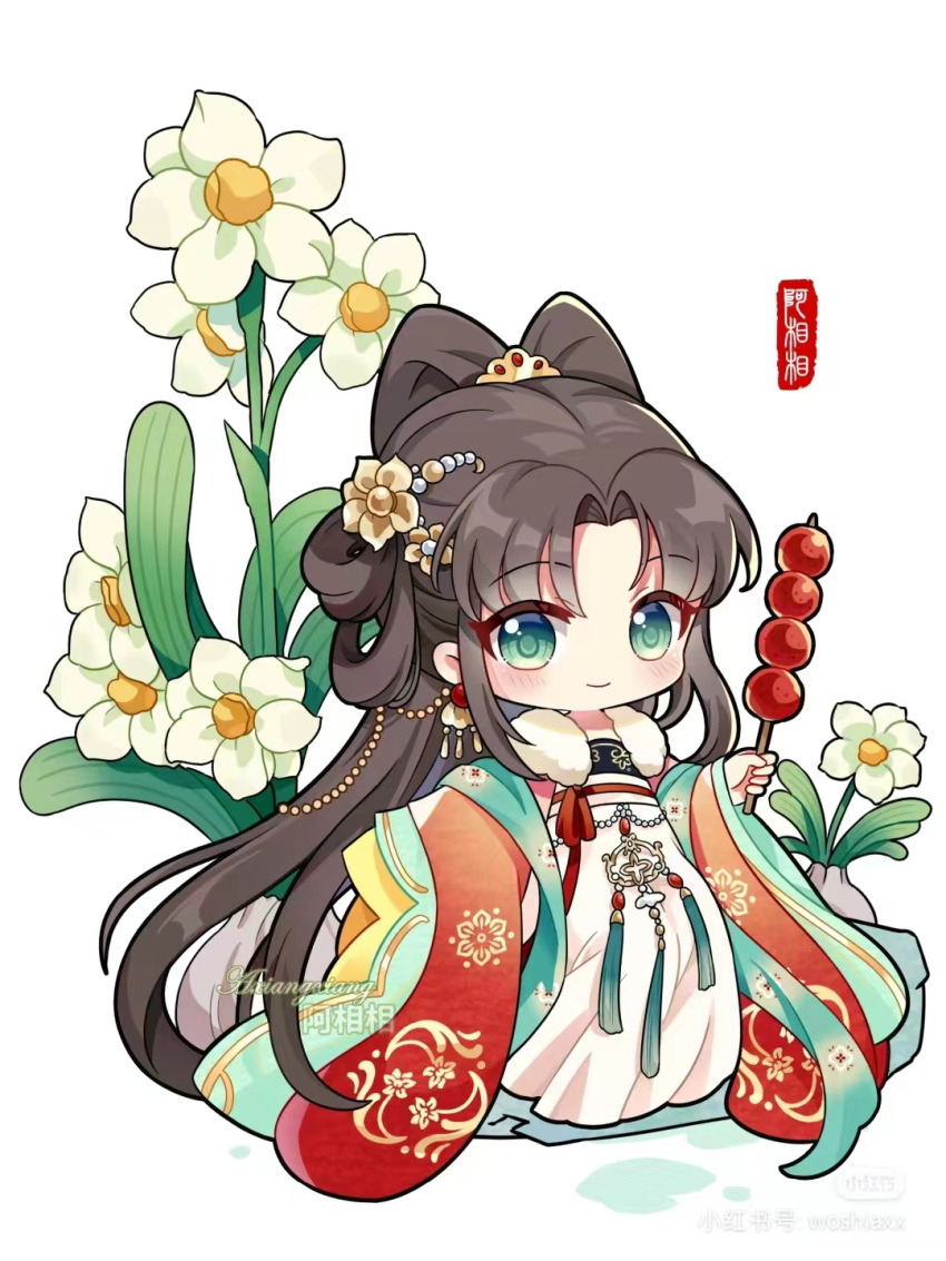 chibi chinese_clothes corobun daffodil flower hanfu highres non-web_source qixiong_ruqun ruqun tanghulu