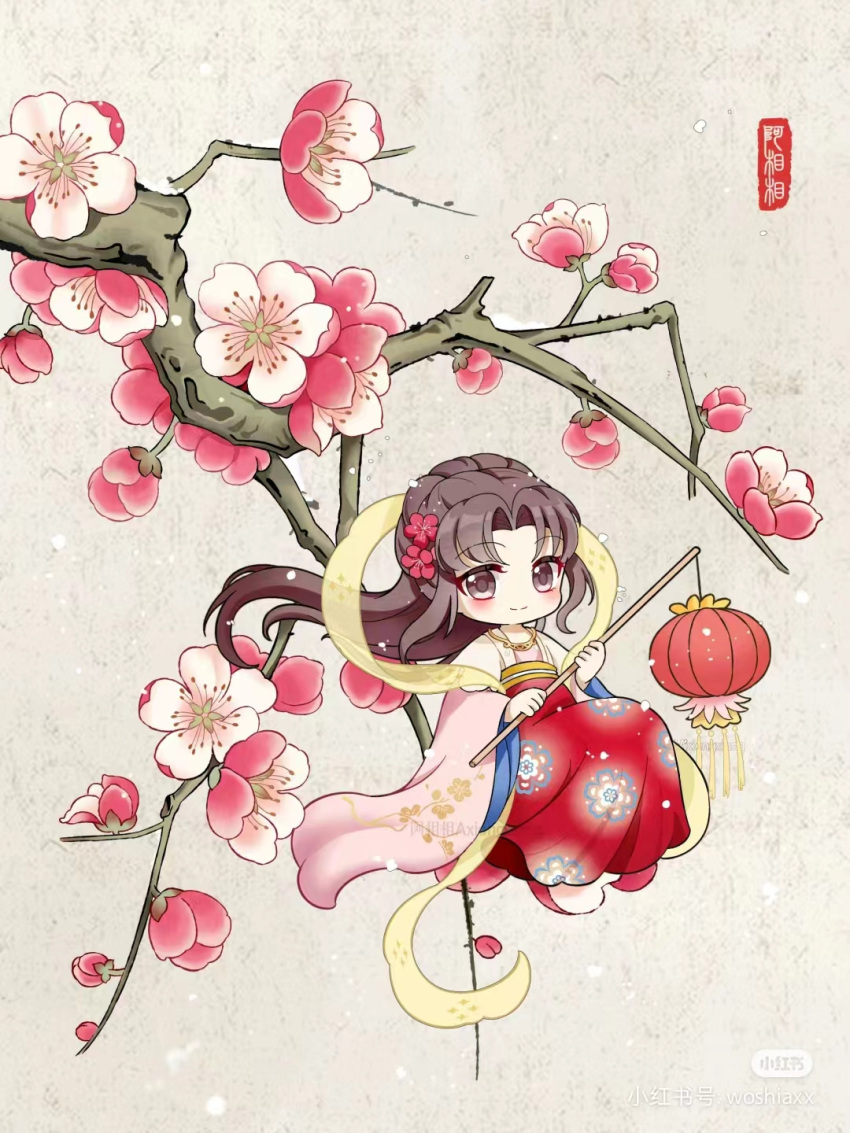 chibi chinese_clothes flower hanfu highres lantern non-web_source plum_blossoms qixiong_ruqun ruqun