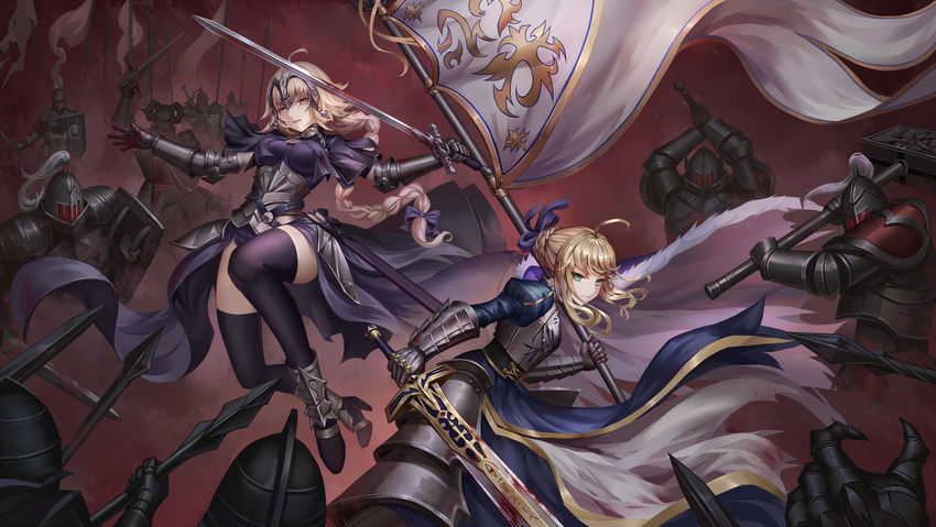 aaeru armor fate/grand_order fate/stay_night jeanne_d'arc ruler_(fate/apocrypha) saber sword thighhighs