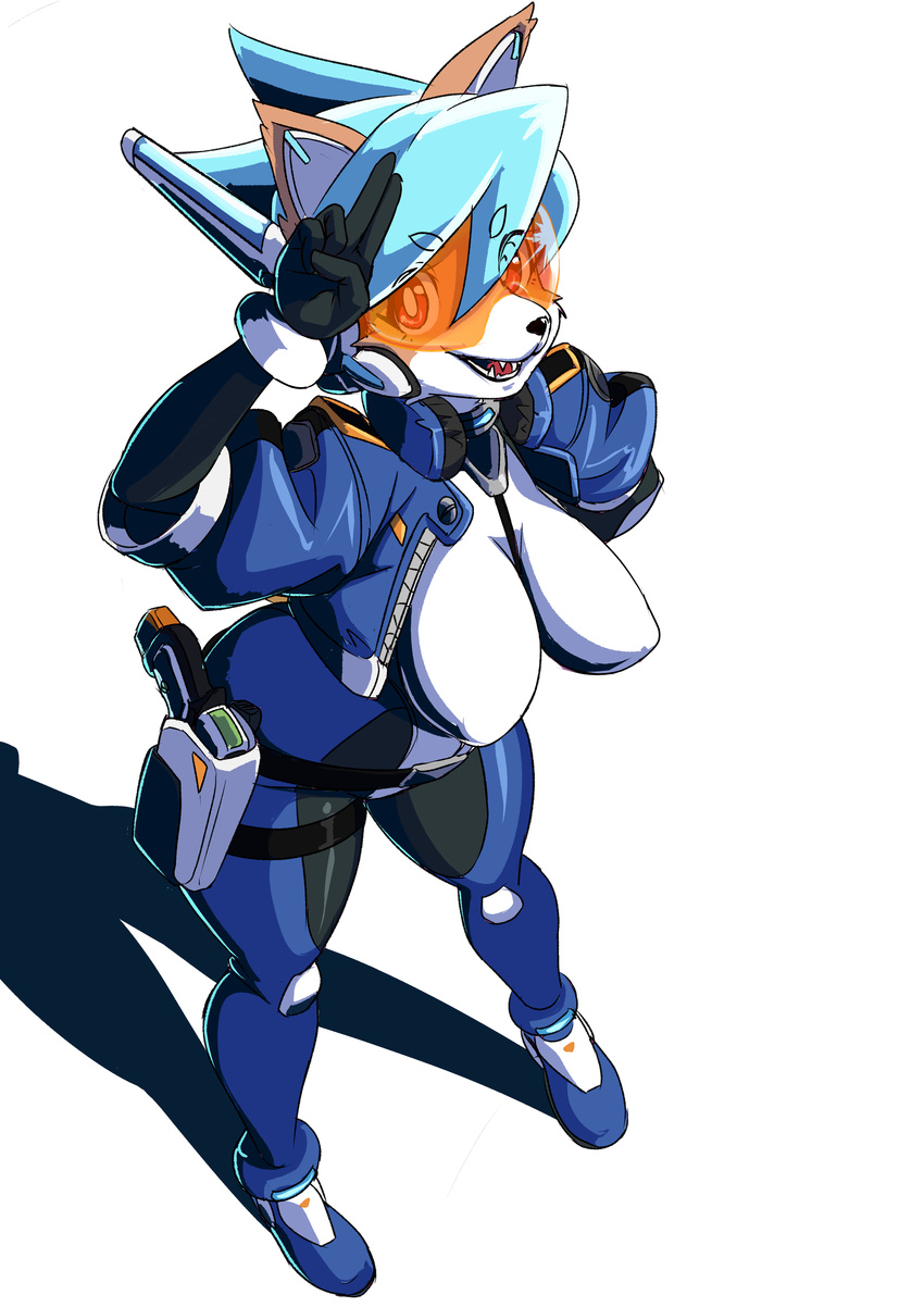 2017 5_fingers :d ankle_boots anthro armwear bangs big_breasts black_armwear black_gloves black_nose blue_boots blue_clothing blue_footwear blue_hair blue_jacket blue_topwear bodysuit boots bracelet breasts brown_fur brown_tail canine cheek_tuft clothed clothing countershade_face countershading crop_top digital_media_(artwork) dog ear_tuft elbow_gloves eyebrows eyebrows_visible_through_hair eyelashes eyes_visible_through_hair fangs female footwear front_view full-length_portrait fully_clothed fur furgonomics futuristic gloves gun hair hair_between_eyes hand_on_hip handgun headphones headset hi_res high-angle_view holster humanoid_hands jacket jewelry kemono leaning leaning_forward looking_at_viewer mammal mayoi89g multicolored_fur neck_tuft nipple_bulge open_jacket open_mouth pink_eyes pistol plantigrade police police_uniform portrait puffy_sleeves raised_tail ramune_(character) ranged_weapon red_tongue sagging_breasts shadow sharp_teeth shiny shirt short_hair short_sleeves simple_background skinsuit smile solo spiky_hair standing teeth thick_eyebrows thighband tight_clothing tuft two_tone_fur uniform unzipped visor weapon white_background white_clothing white_countershading white_fur white_pupils zipper