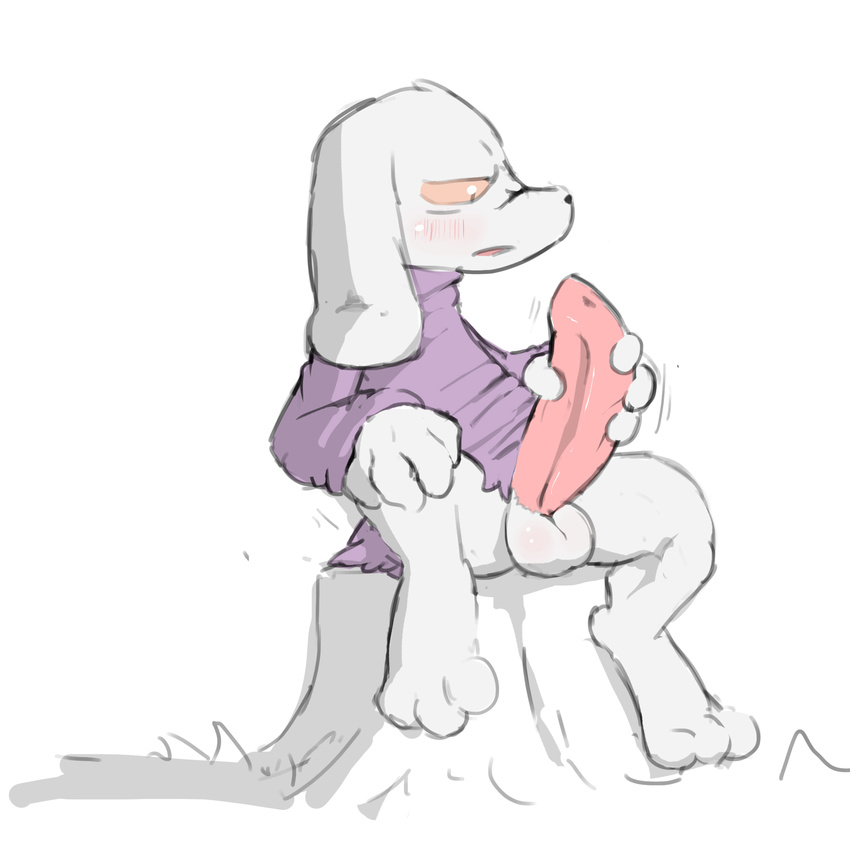 anthro balls big_penis blush bottomless cave_story clothed clothing digital_media_(artwork) erection hi_res king_(cave_story) lagomorph looking_down male mammal masturbation mimiga outside penile_masturbation penis redemption3445 shirt sitting sketch solo spread_legs spreading tree_stump video_games