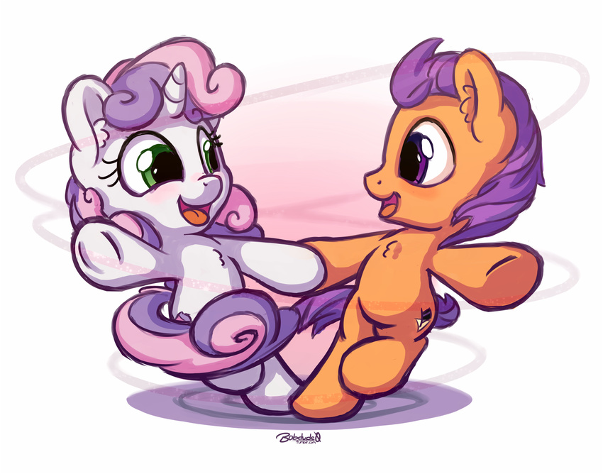 2016 bobdude0 cutie_mark dancing duo equine eye_contact female feral friendship_is_magic green_eyes hair hooves horn mammal multicolored_hair my_little_pony pink_hair purple_eyes purple_hair simple_background smile sweetie_belle_(mlp) tender_taps_(mlp) two_tone_hair unicorn white_background young