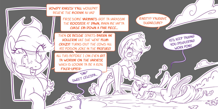 &lt;3 2017 applejack_(mlp) dialogue dilarus english_text equine female friendship_is_magic horn horse mammal monochrome my_little_pony pony rarity_(mlp) text unicorn