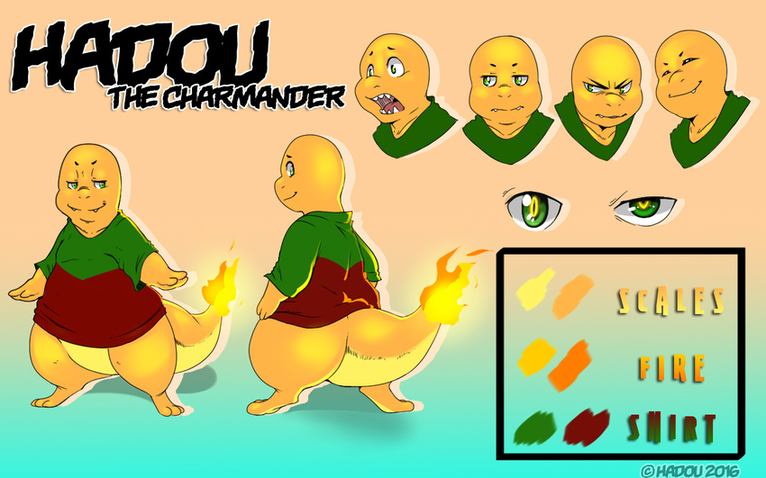 16:10 2016 charmander clothing color_swatch english_text expressions fan_character featureless_crotch flaming_tail front_view hadou headshot_portrait looking_back male model_sheet nintendo pok&eacute;mon portrait rear_view satsui-n0-had0u scalie semi-anthro shirt signature solo standing text video_games