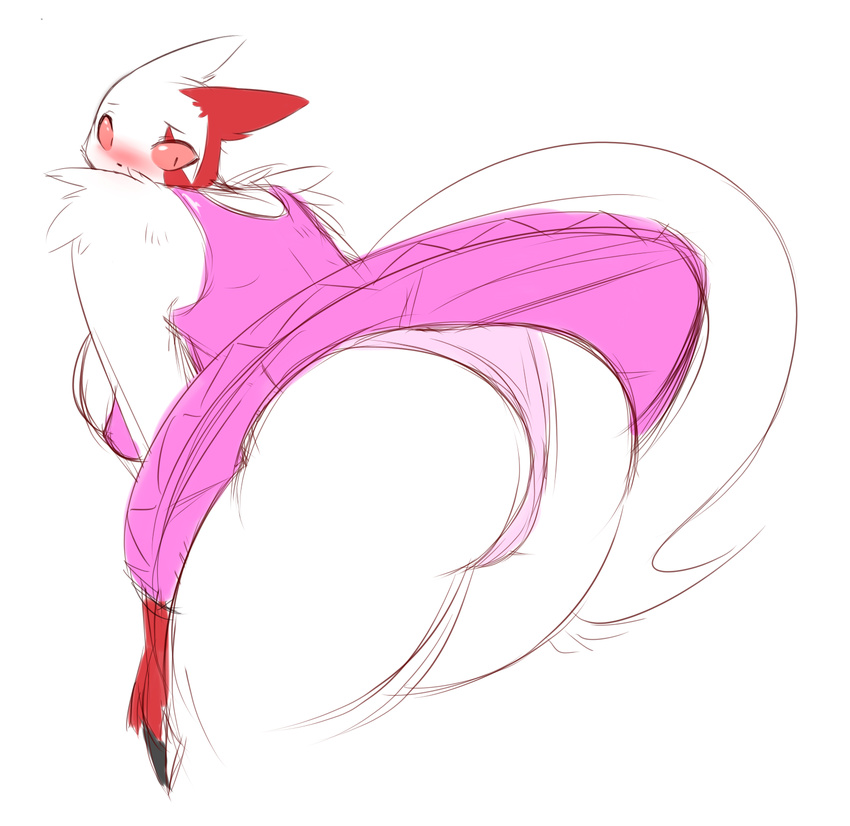 2015 anthro anthrofied averyshadydolphin bent_over big_breasts big_butt blush breasts butt claws clothing female fur hi_res looking_back multicolored_fur nintendo panties pok&eacute;mon pok&eacute;morph red_fur solo tutu two_tone_fur underwear video_games white_fur zangoose