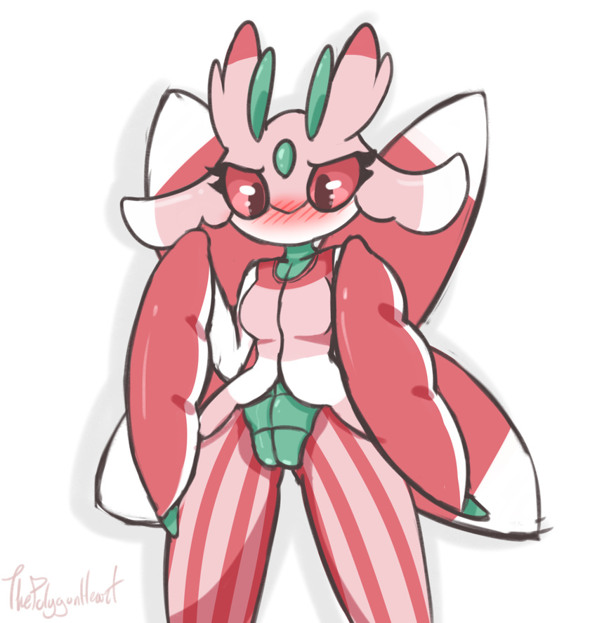 2016 blush breasts edit female feral green_body hi_res lurantis nintendo pink_body pok&eacute;mon pussy red_body red_eyes red_pupils simple_background solo thepolygonheart video_games white_background white_body