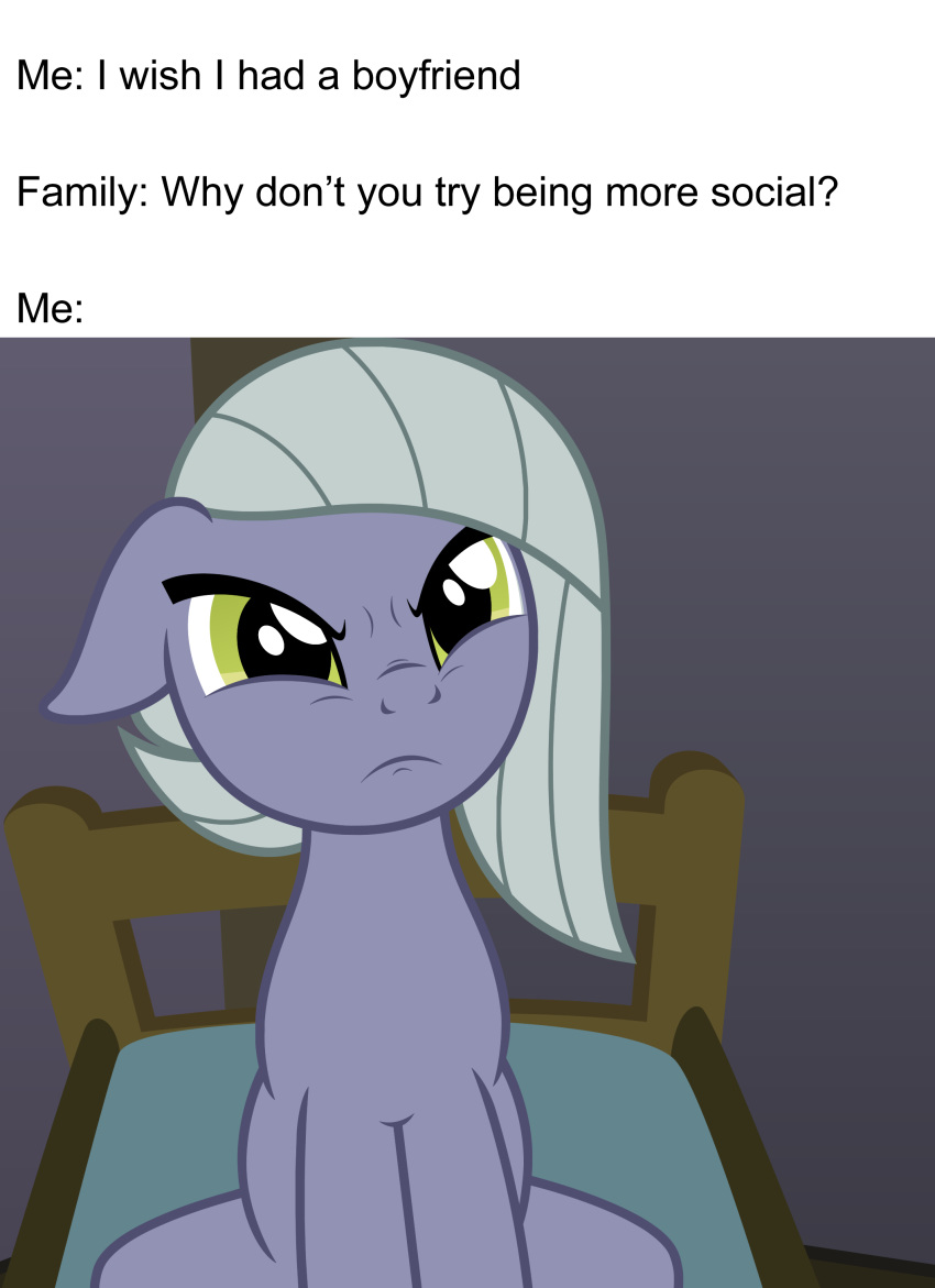 2019 amber_eyes angry badumsquish chair equine female friendship_is_magic frown glare grumpy hi_res horse limestone_pie_(mlp) mammal my_little_pony pony sitting solo stare sulking tsundere