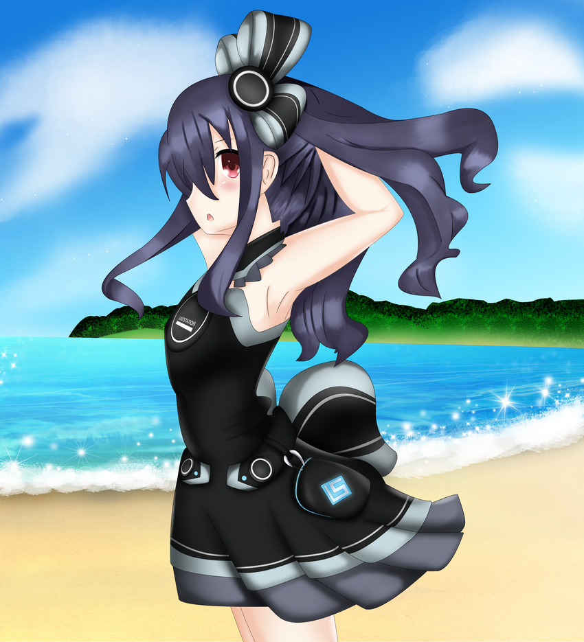 1girl armpit black_hair female neptune_(series) red_eyes solo uni_(choujigen_game_neptune)