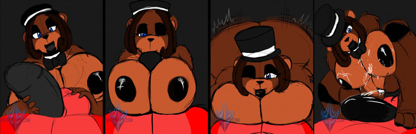 2017 after_sex animatronic anthro ball_grab balls bear big_breasts blue_eyes breasts butt cum cum_in_pussy cum_inside cum_on_breasts duo erection fellatio female five_nights_at_freddy's freddy_(fnaf) hat jeffron jeffron_purescale machine male male/female mammal nipples one_eye_closed oral penis penis_grab pussy robot sex titfuck video_games