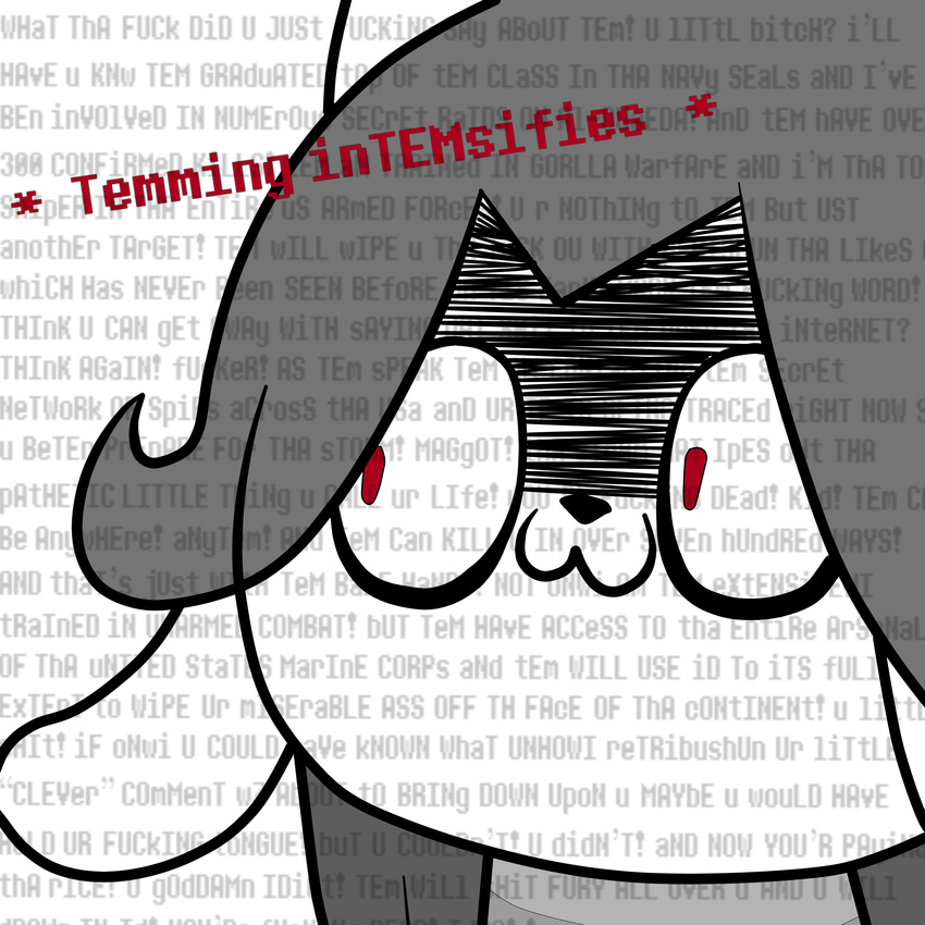 :3 absurd_res angry animated_skeleton azen_(artist) bone english_text hi_res mammal reaction_image sans_(undertale) simple_background skeleton solo tem temmie_(undertale) text threat undead undertale video_games white_background