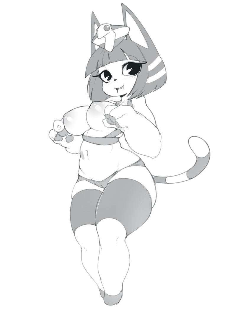 animal_crossing ankha anthro big_breasts big_forearms big_hands breasts camel_toe cat clothed clothing egyptian feline female greyscale hair mammal monochrome navel nintendo nipples panties pussy simple_background slugbox thick_thighs topless underwear video_games white_background wide_hips