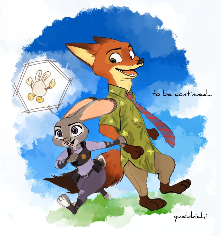 2017 anthro canine clothed clothing disney female fox fur green_eyes judy_hopps lagomorph male mammal nick_wilde orange_fur police_uniform purple_eyes rabbit uniform yuzutamago zootopia