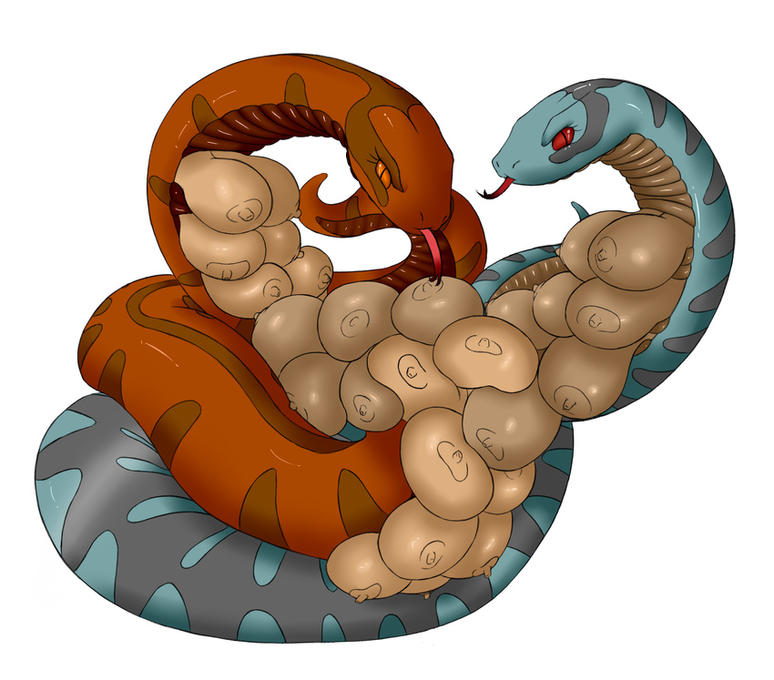 breasts digital_media_(artwork) female gnutsen_(artist) multi_breast nipples reptile scalie simple_background snake