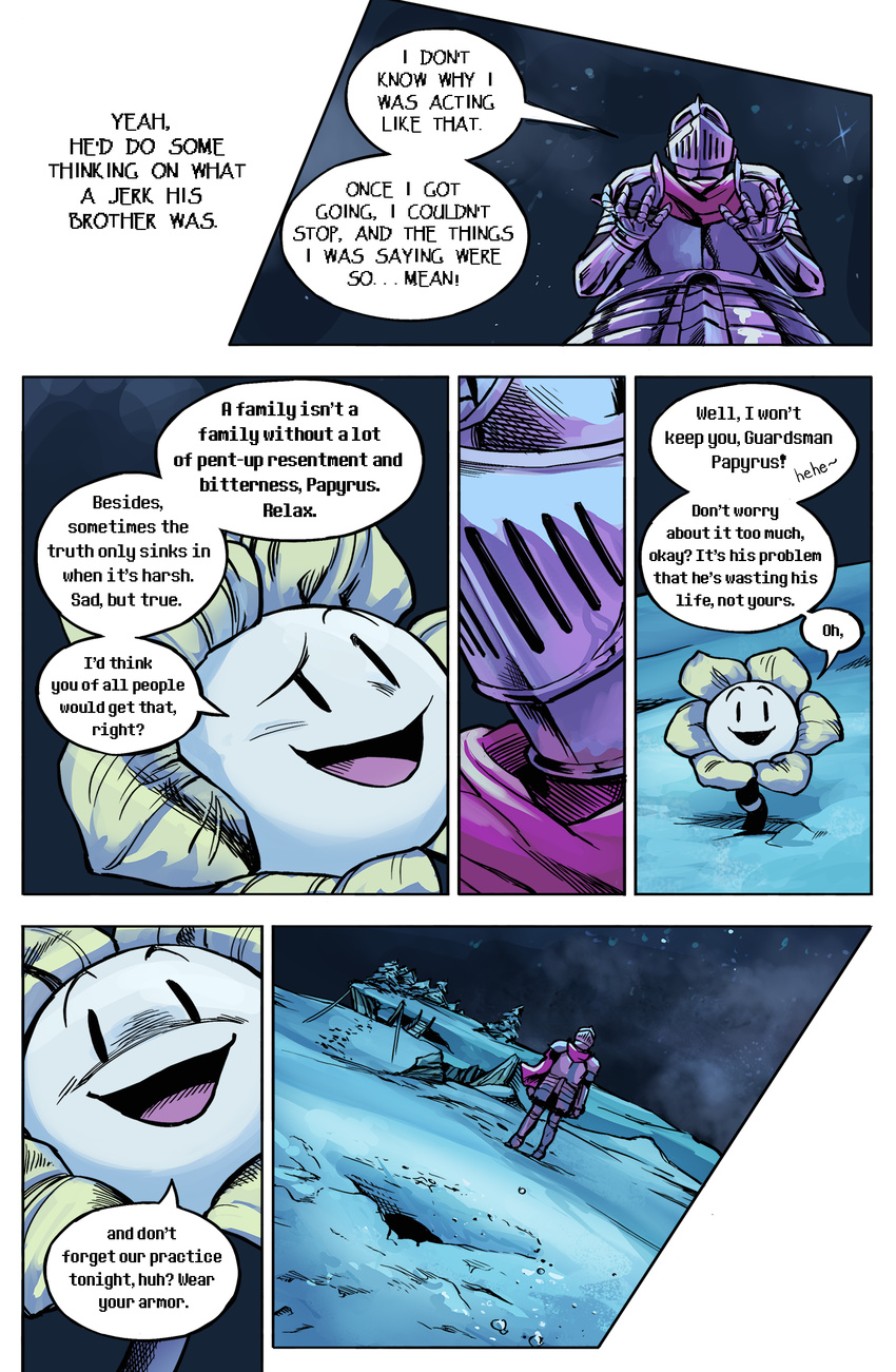 2017 clothed clothing comic english_text flower flowey_the_flower fluffyslipper male papyrus_(undertale) plant snow text undead undertale video_games
