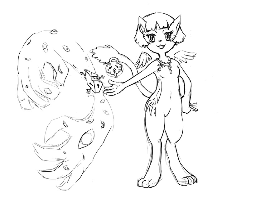 anthro cat elwysprigg fantasy feline female fur invalid_tag key magic magic_user mammal markings padlock summoning wings