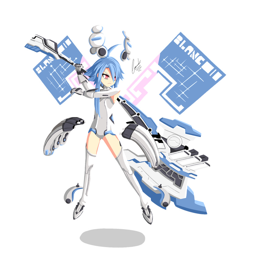 1girl ass blanc blue_hair bodysuit breasts cleavage cleavage_cutout cundodeviant female full_body hair_ornament highres leotard long_hair looking_at_viewer looking_up neptune_(series) red_eyes small_breasts solo symbol-shaped_pupils thighhighs tied_hair twintails white_heart