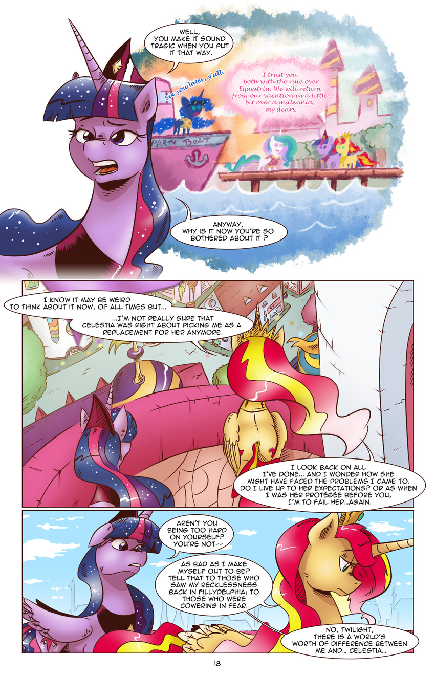 2017 comic dialogue english_text equestria_girls equine female friendship_is_magic horn mammal my_little_pony princess_celestia_(mlp) princess_luna_(mlp) saturdaymorningproj sunset_shimmer_(eg) text twilight_sparkle_(mlp) winged_unicorn wings