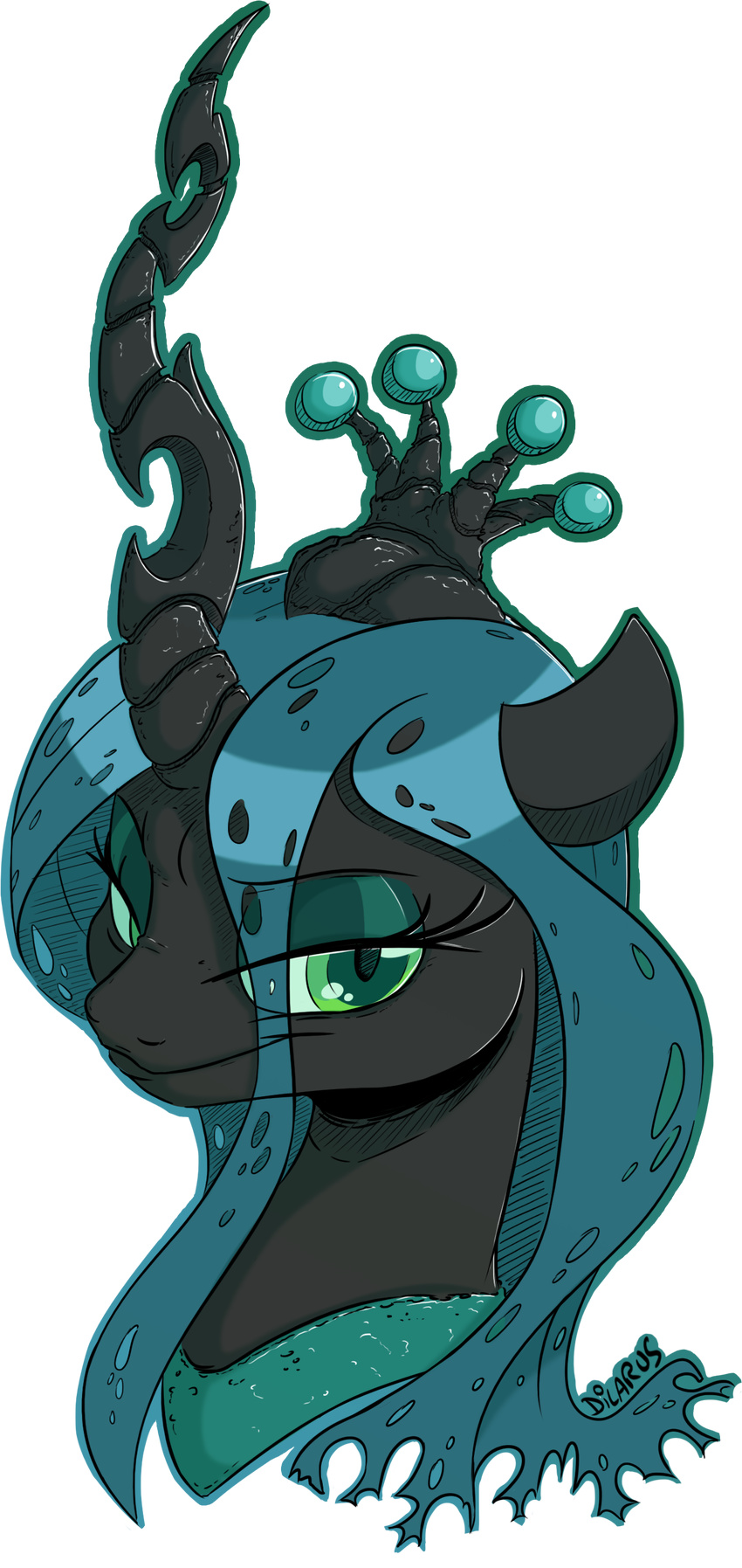 2017 alpha_channel changeling crown dilarus female feral friendship_is_magic green_eyes green_hair hair horn looking_at_viewer my_little_pony queen_chrysalis_(mlp) simple_background smug solo transparent_background