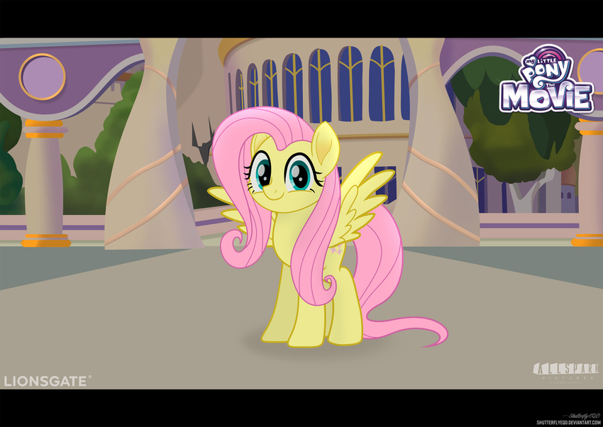 2017 equine feathered_wings feathers female feral fluttershy_(mlp) friendship_is_magic hair hi_res long_hair looking_at_viewer mammal my_little_pony my_little_pony_the_movie outside pegasus pink_hair shutterflyeqd solo wings