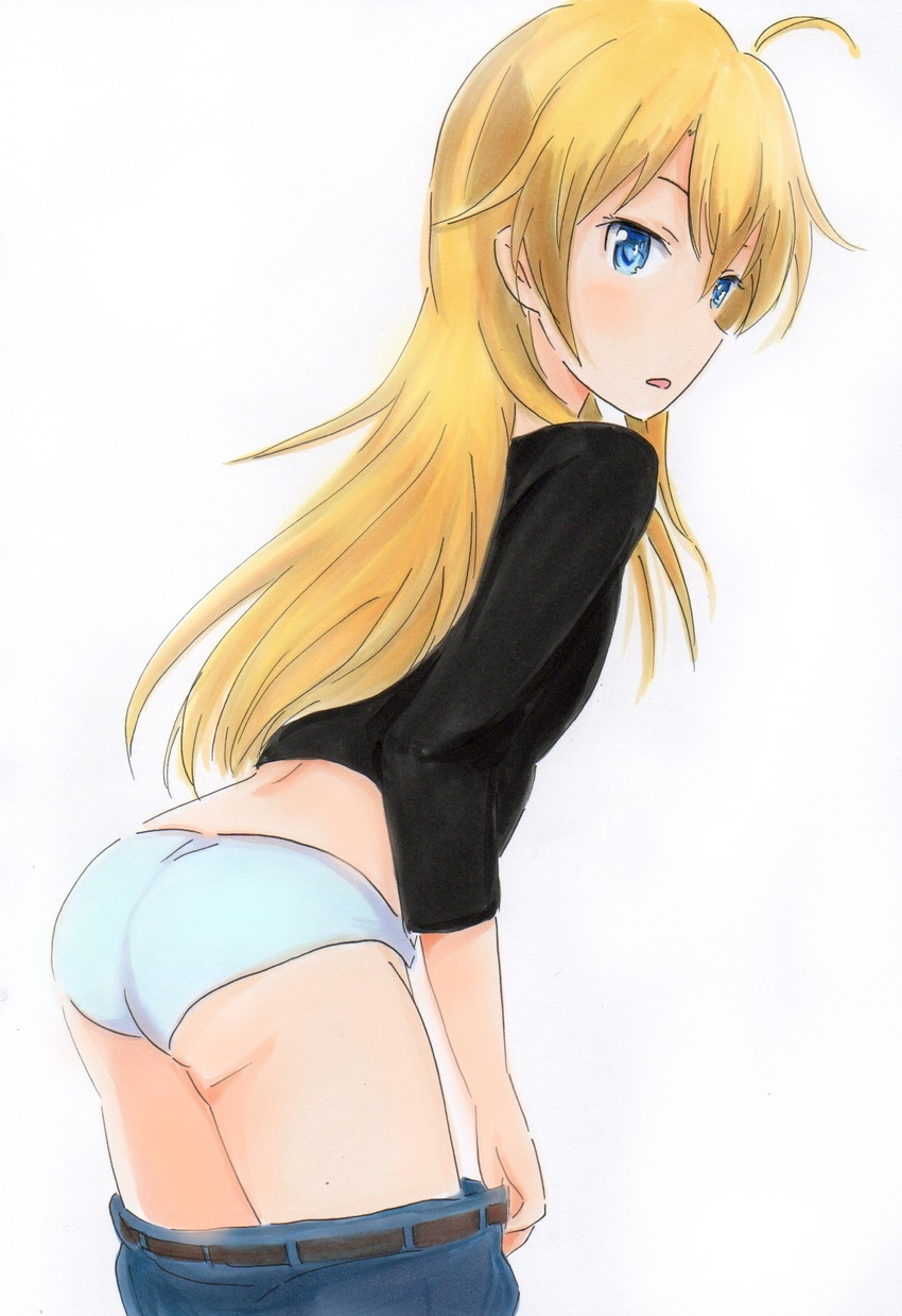 1girl ass blonde_hair blue_eyes blush new_game! panties potekite solo underwear white_panties yagami_kou