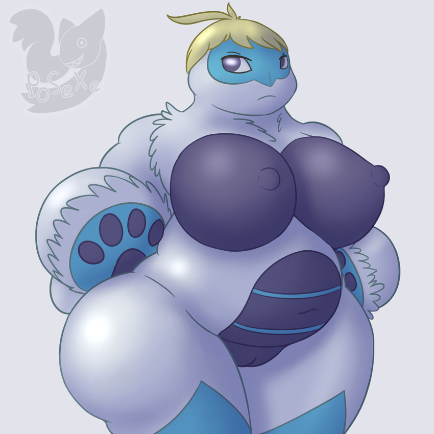 anthro anthrofied areola arthropod belly big_breasts big_butt black_skin blonde_hair blue_skin breasts butt chest_tuft crab crabominable crustacean erect_nipples female fur grey_eyes hair huge_breasts looking_back marine multicolored_skin navel nintendo nipples nude overweight overweight_female pok&eacute;mon posexe pussy simple_background solo thick_thighs tuft video_games voluptuous watermark white_background white_fur wide_hips