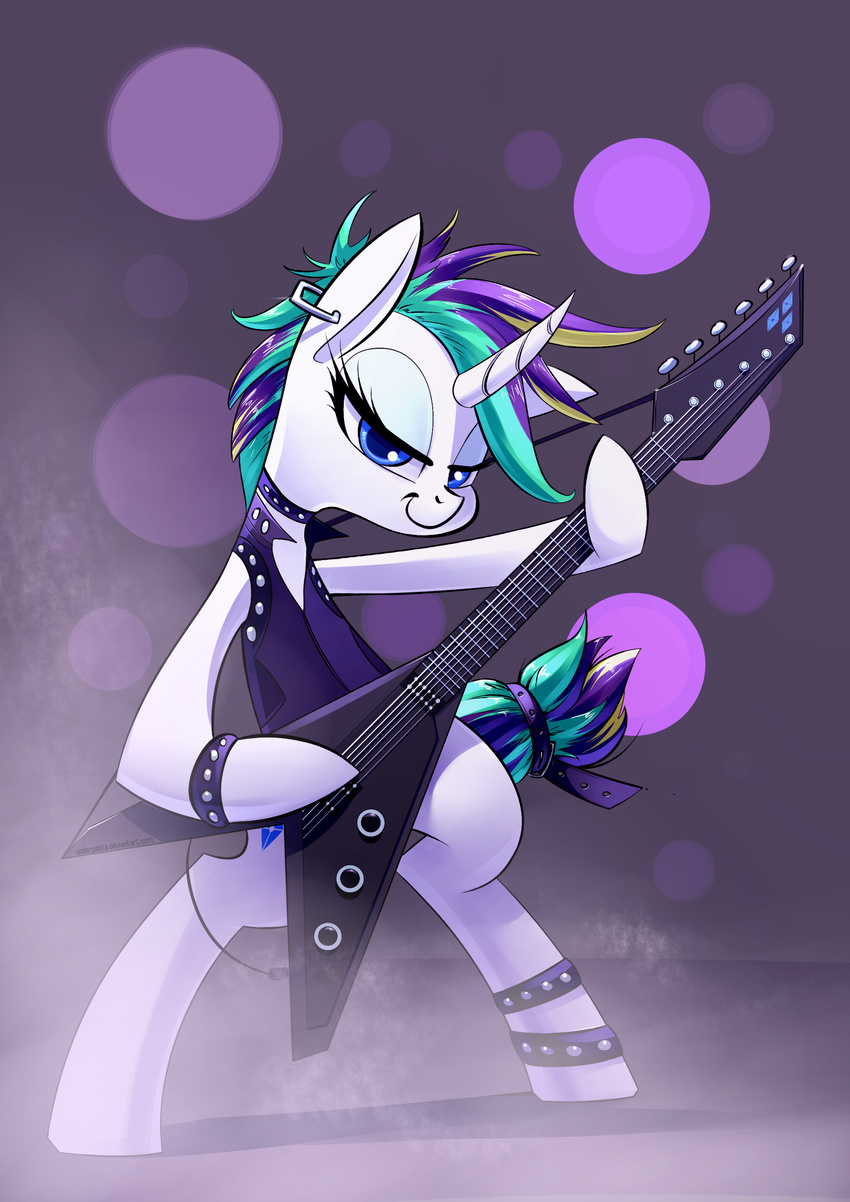 2017 abstract_background equine female feral friendship_is_magic guitar hair horn looking_at_viewer mammal musical_instrument my_little_pony purple_hair rarity_(mlp) solo underpable unicorn