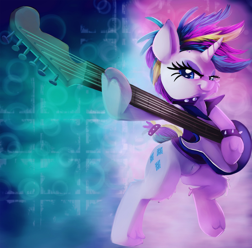 2017 blue_eyes electric_guitar equine female friendship_is_magic guitar hair hi_res horn looking_at_viewer mammal multicolored_hair musical_instrument my_little_pony rarity_(mlp) solo thediscorded unicorn