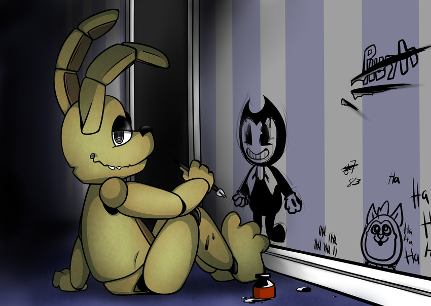 2017 andiiiematronic animatronic anthro bendy bendy_and_the_ink_machine black_body bow_tie digital_media_(artwork) five_nights_at_freddy's five_nights_at_freddy's_4 hi_res lagomorph machine male mammal plushie plushtrap_(fnaf) rabbit robot tattletail tattletail_(character) video_games