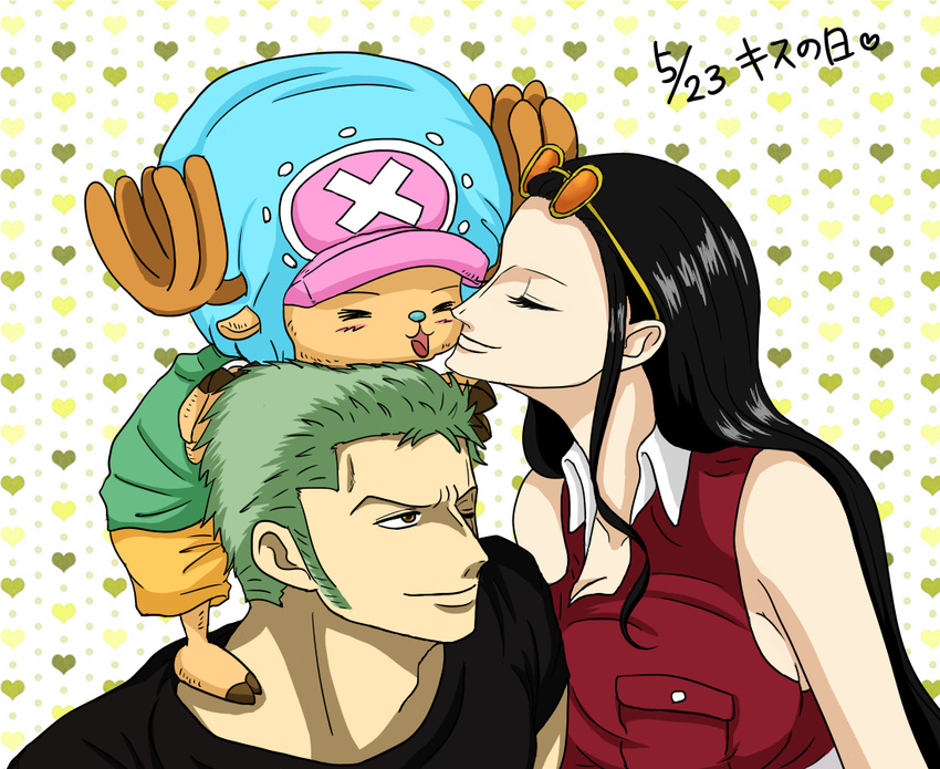 1girl 2boy coat nico_robin one_piece roronoa_zoro smile tony_tony_chopper