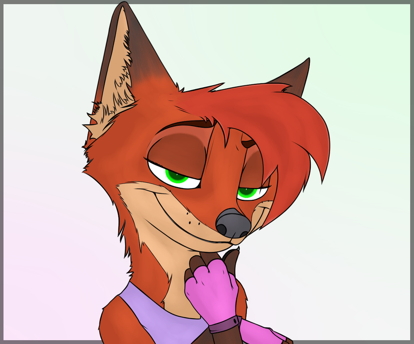 2016 anthro caltro canine clothing disney eyebrows fingerless_gloves fox girly gloves male mammal nick_wilde smile solo zootopia