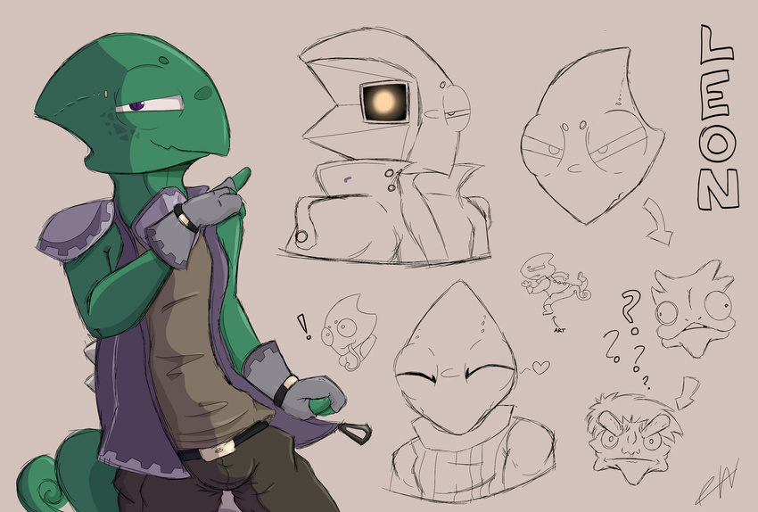 ! ? armor belt chameleon clothing curled_tail gloves i_hate_everything invalid_tag jacket leon_powalski lizard metallic_face nintendo reptile salamikii scalie scowl shoulder_armor simple_background sketch smile smug spikes star_fox sweater tongue video_games