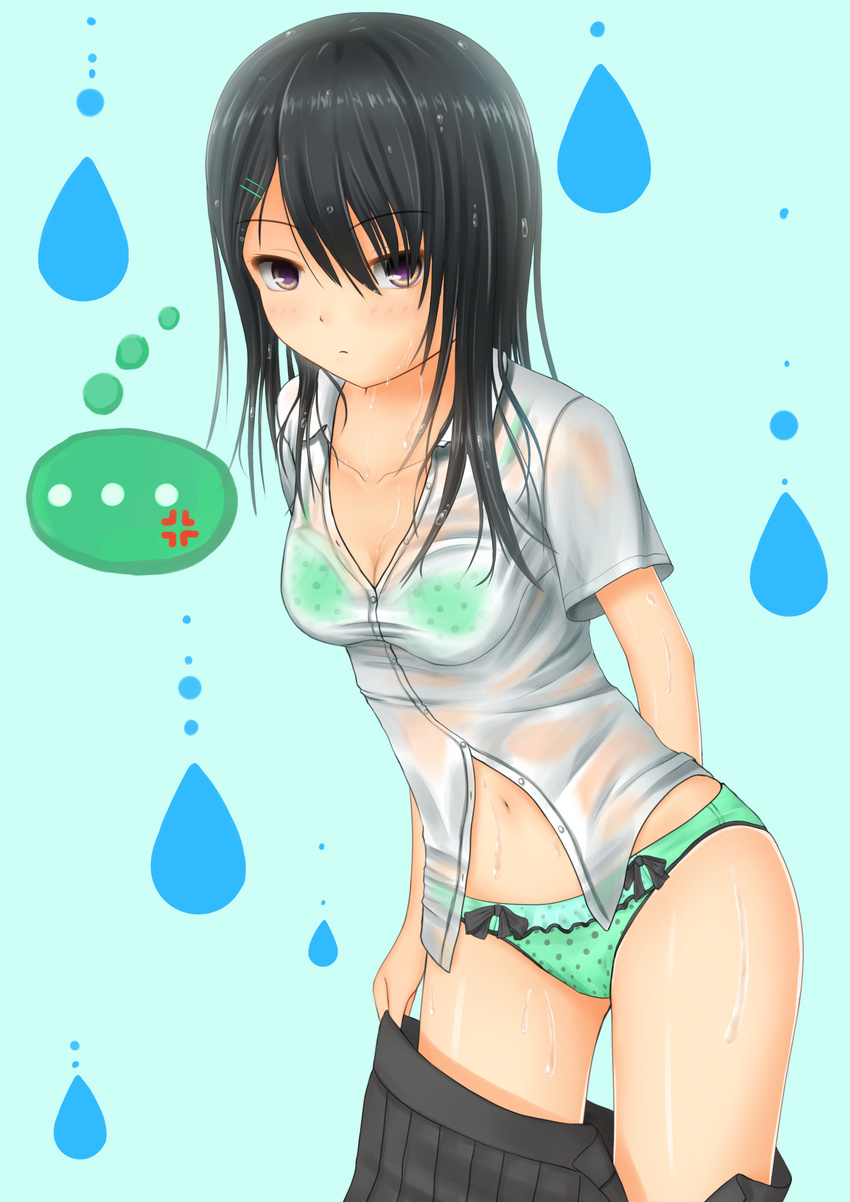 bra kurokami_(kurokaminohito) pantsu skirt_lift wet wet_clothes