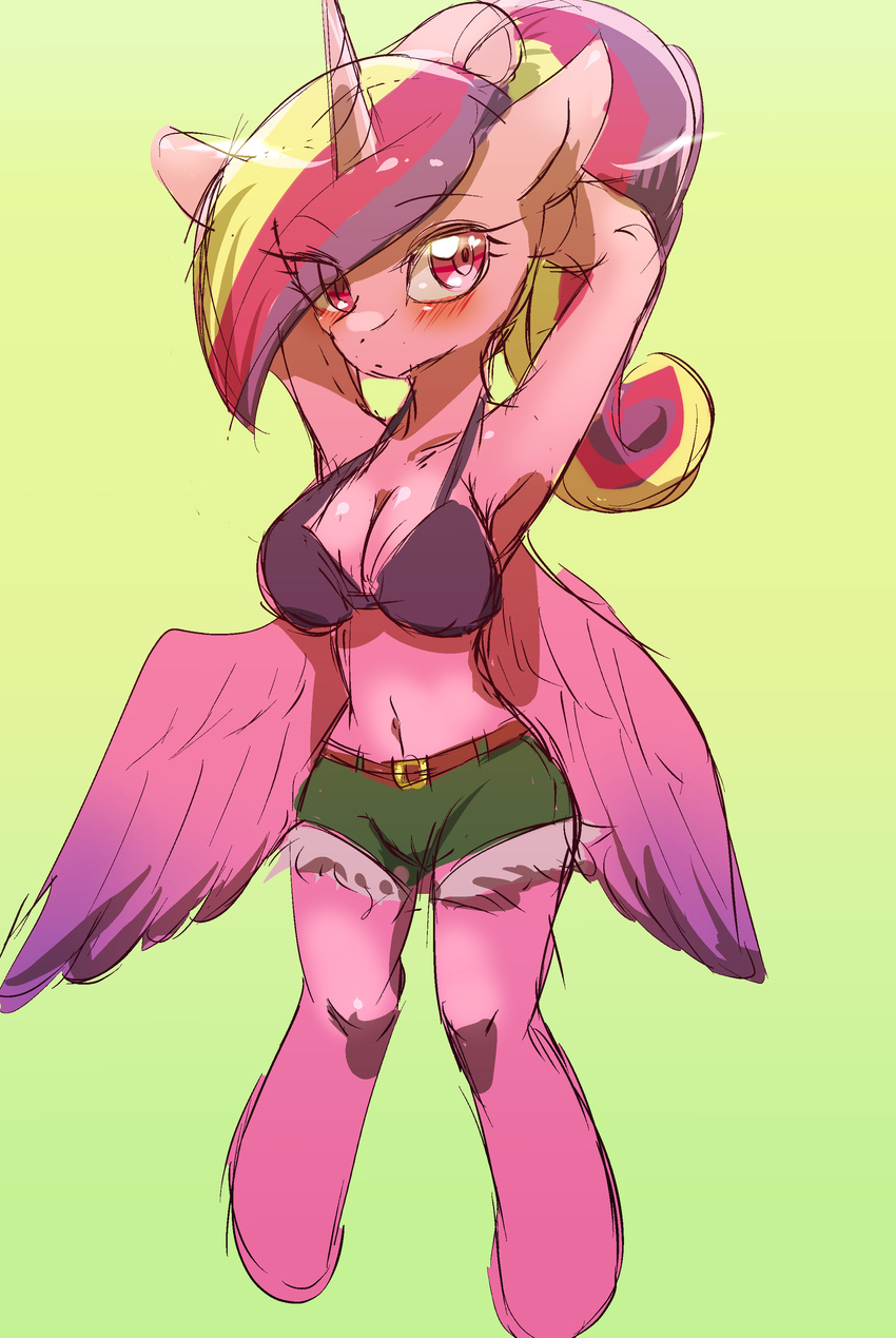 anthro blush bra breasts camel_toe clothing equine female friendship_is_magic hi_res horn mammal my_little_pony princess_cadance_(mlp) sketch solo standing tight_clothing underwear wide_hips winged_unicorn wings yajima