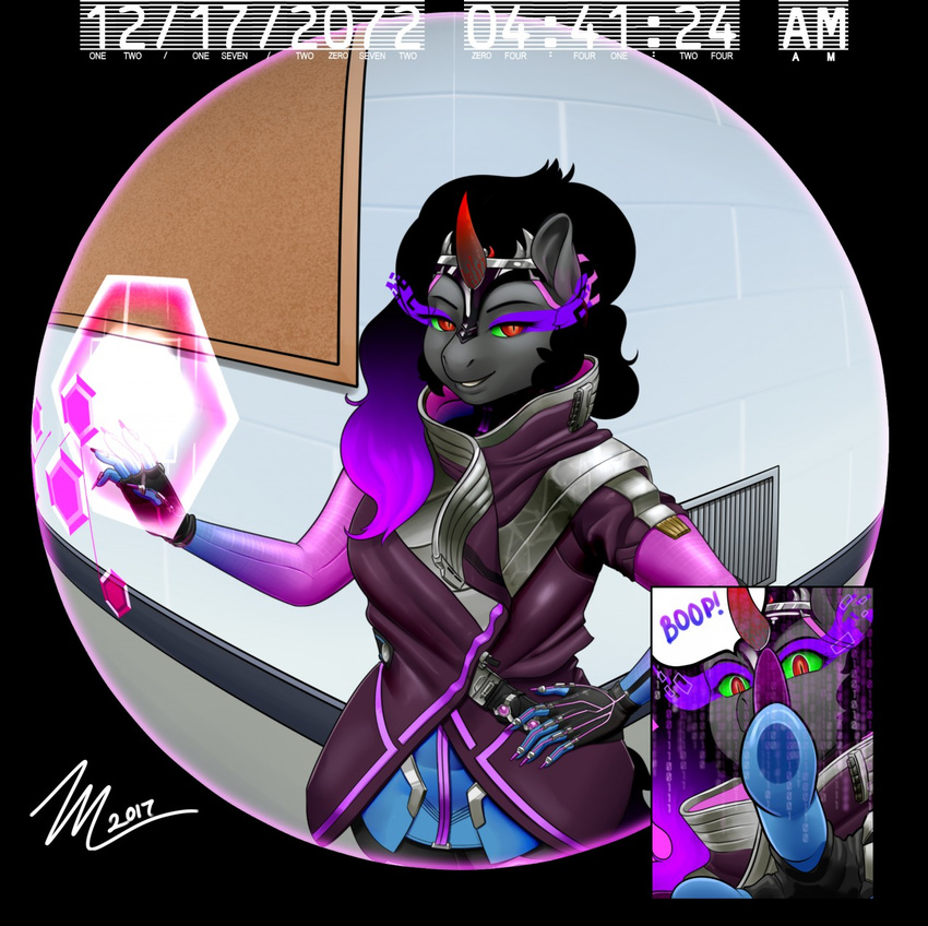 2017 anthro anthrofied black_hair boop clothing crossgender crown cyrus_physhor equine eye_mist female friendship_is_magic hair horn king_sombra_(mlp) mammal my_little_pony overwatch red_eyes sombra_(overwatch) technology unicorn video_games
