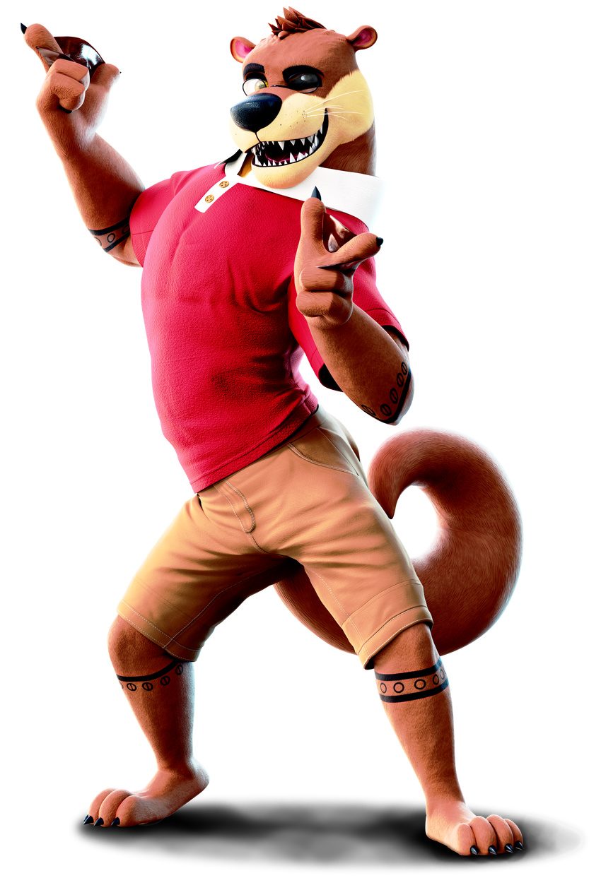 3d_(artwork) 4_fingers 4_toes absurd_res anthro biped black_claws black_nose blender_(software) brown_bottomwear brown_clothing brown_fur brown_hair brown_tail claws clothed clothing detailed digital_media_(artwork) finger_gun front_view full-length_portrait fur gesture hair hi_res humanoid_hands kramer_orett long_tail male mammal multicolored_fur mustelid one_eye_closed open_mouth open_smile otter pants portrait pose red_clothing red_topwear shadow sharp_teeth short short_hair smashingrenders smile solo standing tan_fur tattoo teeth toe_claws toes two_tone_fur webbed_hands whiskers wink yellow_eyes