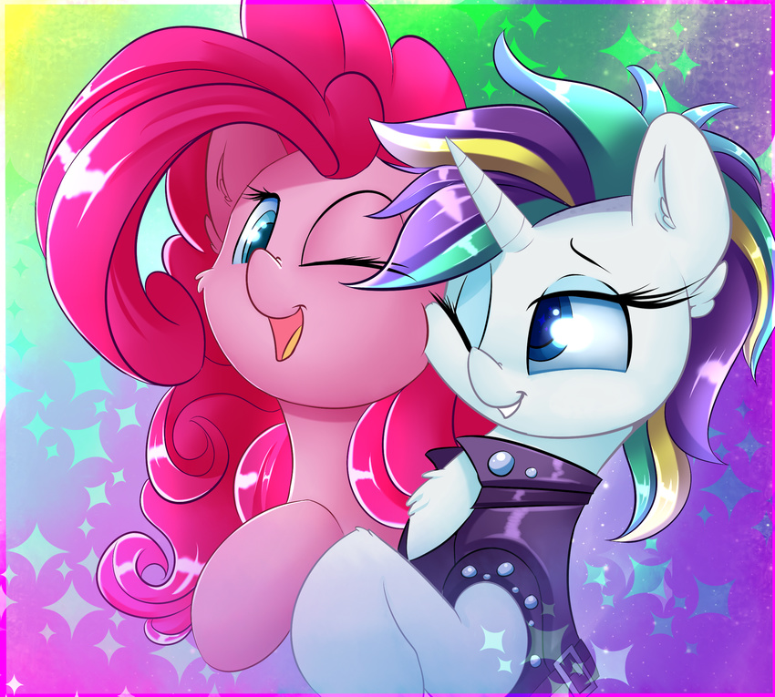 2017 duo earth_pony equine eyeshadow female feral friendship_is_magic hair hi_res horn horse madacon makeup mammal multicolored_hair my_little_pony one_eye_closed open_mouth pink_hair pinkie_pie_(mlp) pony rarity_(mlp) unicorn