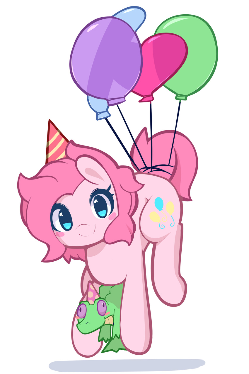 2017 alligator ambiguous_gender balloon blue_eyes crocodilian cutie_mark duo earth_pony equine female feral friendship_is_magic gummy_(mlp) hair hat hi_res horse looking_at_viewer mammal my_little_pony party_hat pink_hair pinkcappachino pinkie_pie_(mlp) pony reptile scalie simple_background smile white_background