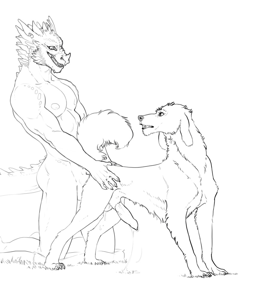 2015 all_fours anal anal_penetration anthro anthro_on_feral anthro_penetrating_feral bestiality canine cum cum_drip cum_on_ground dog doggystyle dragon dripping duo feral fiest from_behind_position interspecies kneeling looking_back male male/male male_penetrating mammal penetration reptile scalie sex size_difference