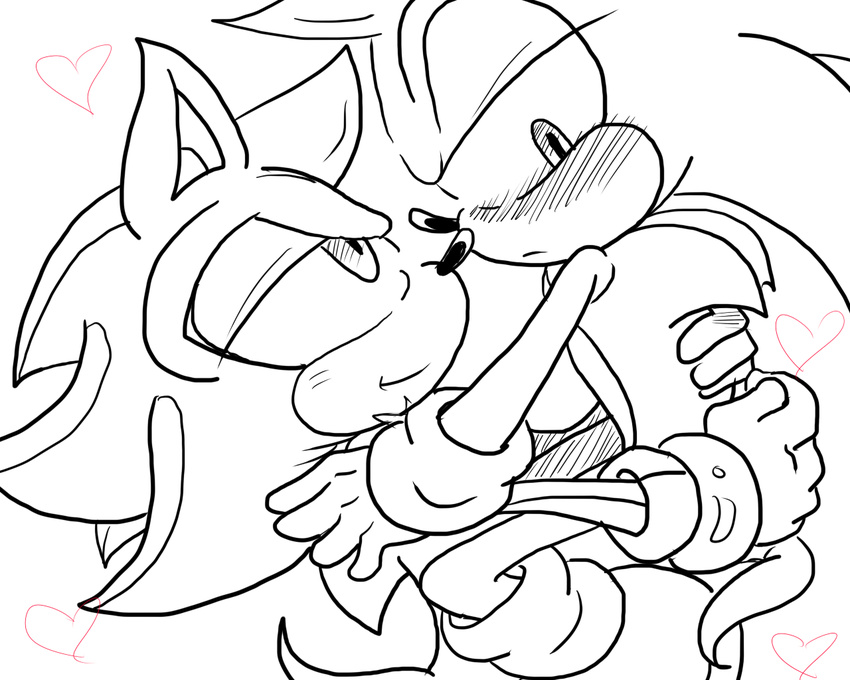 &lt;3 blush male male/male monochrome patrial shadow_the_hedgehog sonic_(series) sonic_the_hedgehog