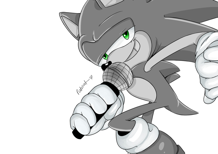 clothing gloves green_eyes male microphone monochrome patrial sonic_(series) sonic_the_hedgehog