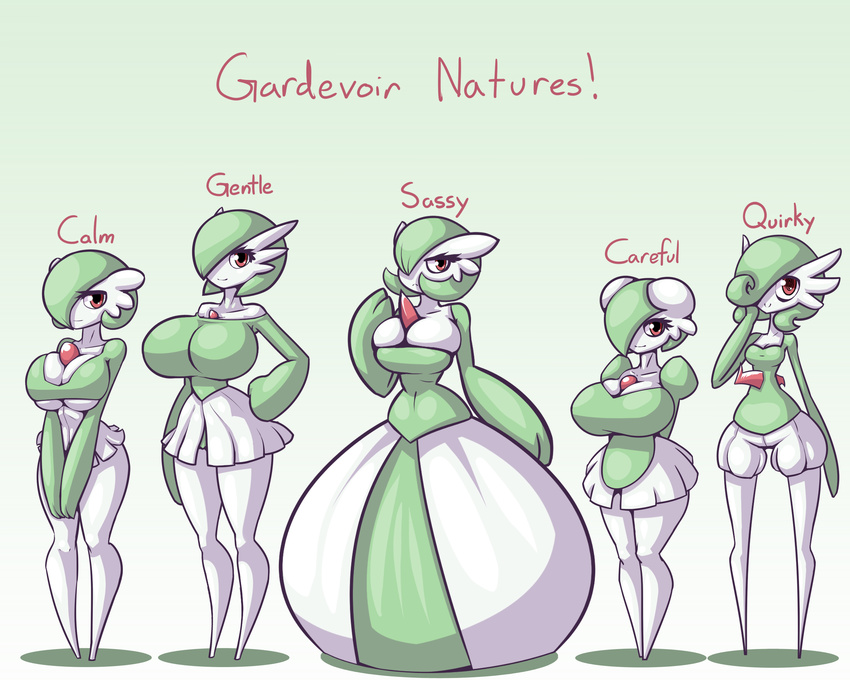 5:4 big_breasts breast_size_difference breasts brown_eyes cleavage clothed clothing english_text eyelashes female gardevoir group hair hi_res huge_breasts humanoid larger_female limebreaker looking_at_viewer nintendo not_furry partially_clothed pok&eacute;mon size_difference smaller_female text thick_thighs video_games wide_hips