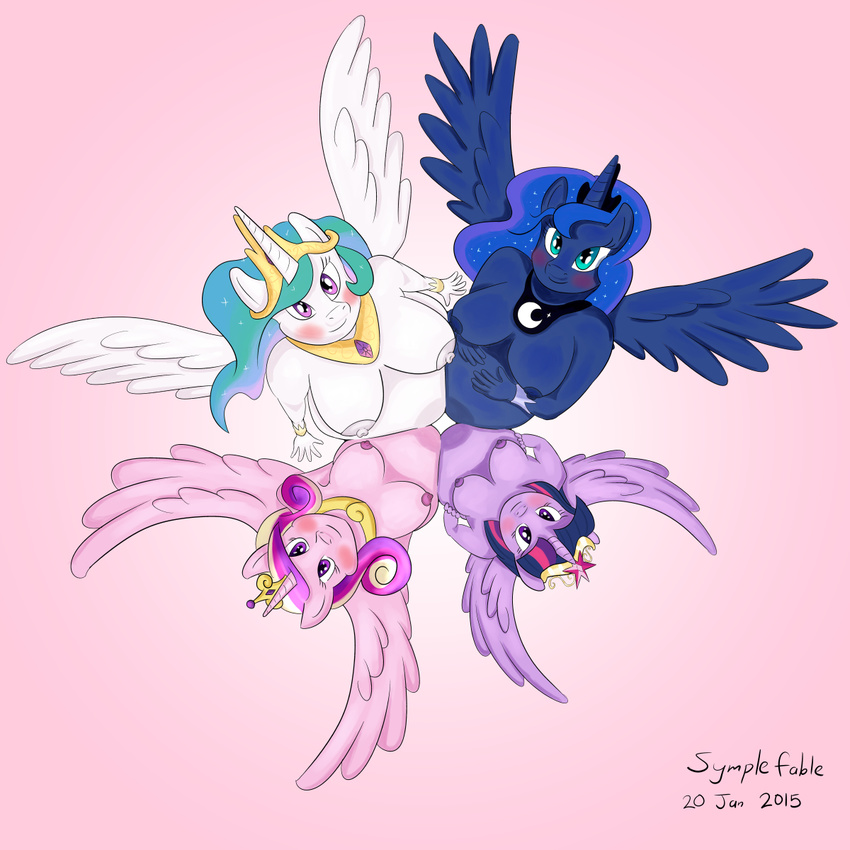 big_breasts blue_eyes blush breasts equine friendship_is_magic horn looking_at_viewer mammal my_little_pony pregnant princess_cadance_(mlp) princess_celestia_(mlp) princess_luna_(mlp) purple_eyes symplefable twilight_sparkle_(mlp) wings