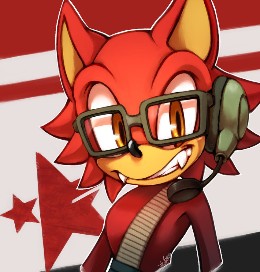 2017 anthro big_head black_nose canine custom_character_(sonic_forces) digital_media_(artwork) eyewear glasses hi_res male mammal sharp_teeth simple_background solo sonic_(series) sonic_forces teeth toony video_games wereshoes wolf