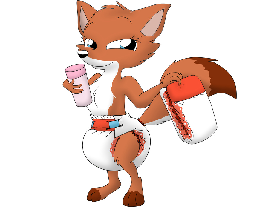 ambiguous_gender anthro blue_eyes canine diaper fox fur hodgepodgedl looking_at_viewer mammal orange_fur pidgopidgey_(artist) smile solo standing